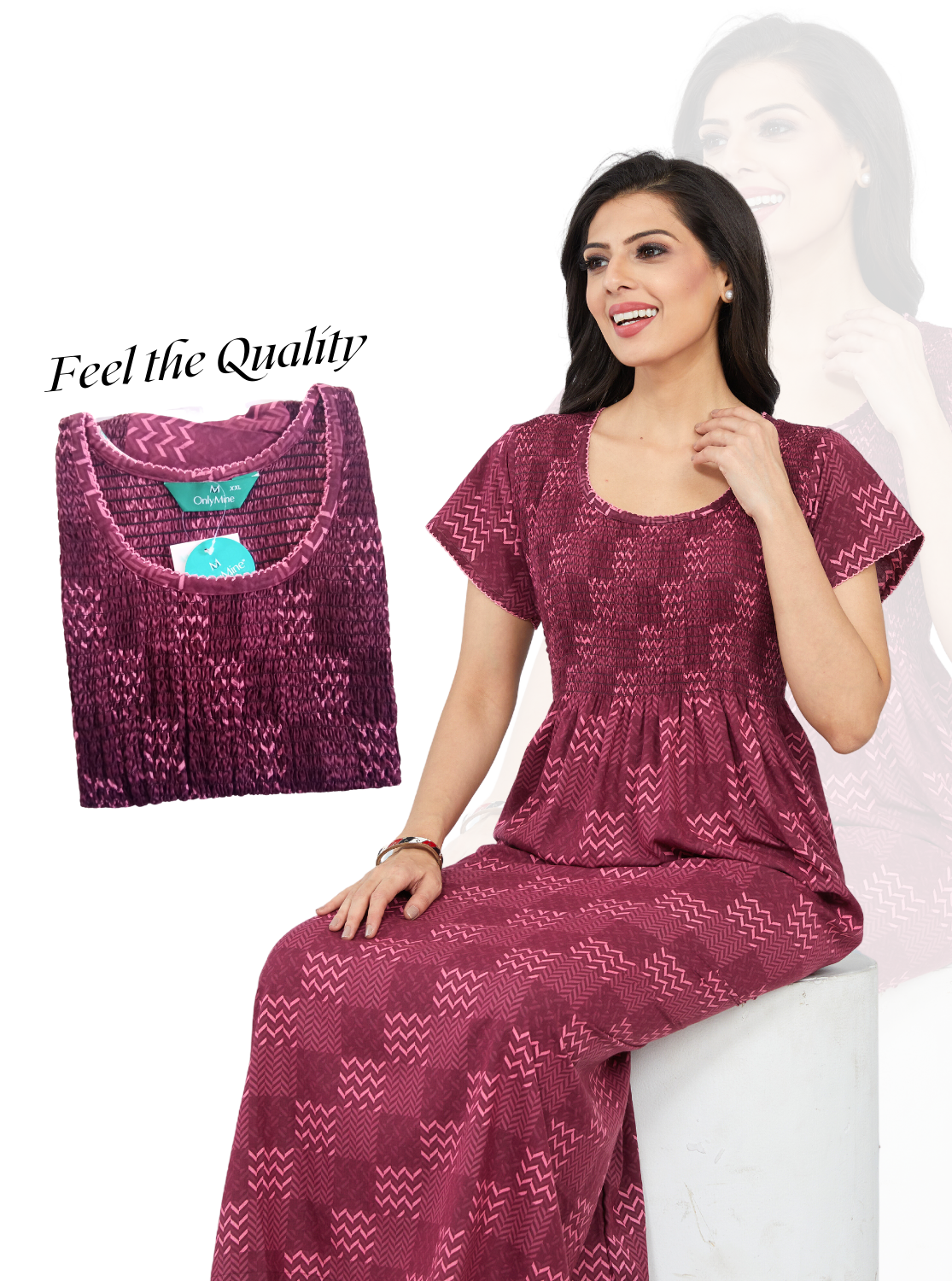 ONLY MINE Premium Synthetic Smokey Nighty | Beautiful Pleated Design | Side Pocket | Stylish Nighty for Stylish Women's