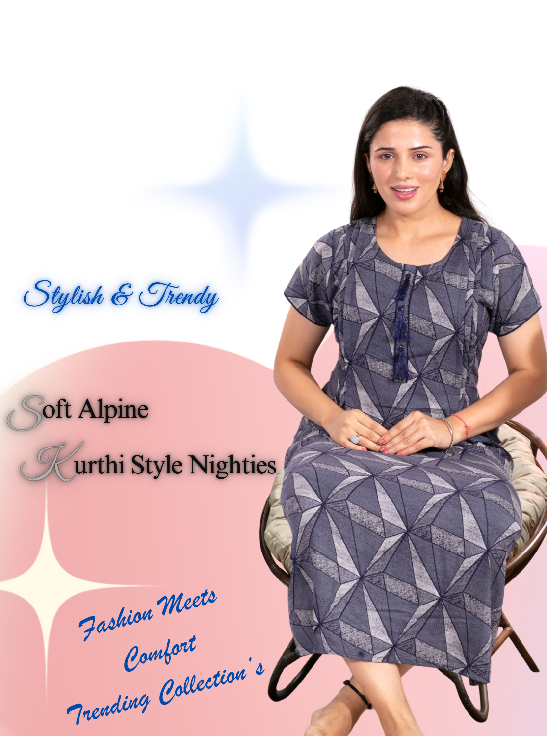 New Arrivals MANGAI Alpine KURTI Style Nighties| Beautiful Stylish KURTI Model | Half Sleeve | Without Zipper | Stylish Thread Tied Front Closed Type | Fresh Collection's for Stylish Women's MKA (H/S)