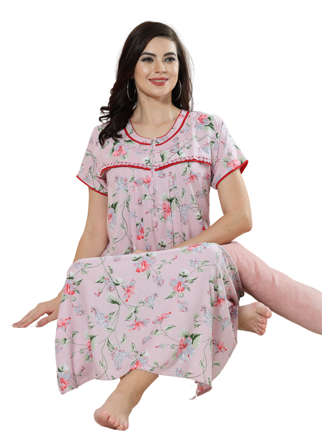 MANGAI Rayon Pleated Stylish Nighties for Stylish Women's | Updated Collections | Superior Quality | All Over Printed |Trendy Nighties for Women's