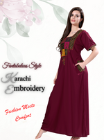 MANGAI Premium KARACHI Embroidery Nighties | Beautiful Embroidery Design's | Branded Quality | Half Sleeve | Regular Model | Stylish Nightdress for Women (KEM)