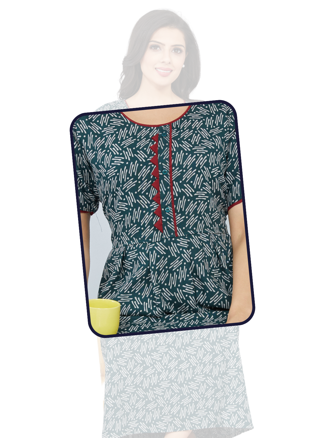 MANGAI New Premium Alpine KURTI Style | Full Length Stylish KURTI Model Nighties | Side Pocket | Half Sleeve | Perfect Nightwear Collection's for Trendy Women's