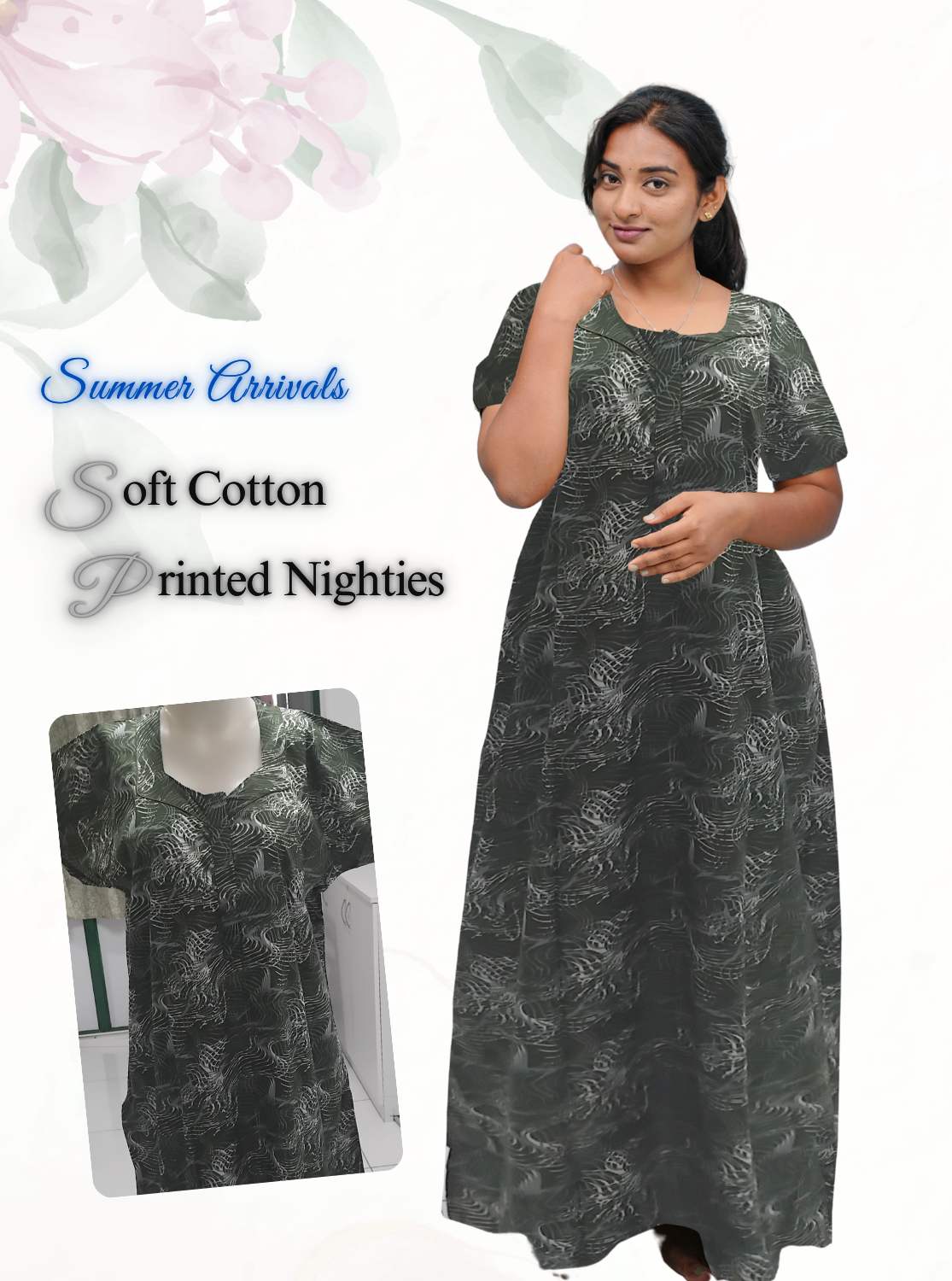 MANGAI Daily Wear Casual Comfort Fit Cotton Printed Nighties | Zipless Closed Model |Summer Arrival's for Trendy Women's (VNM)