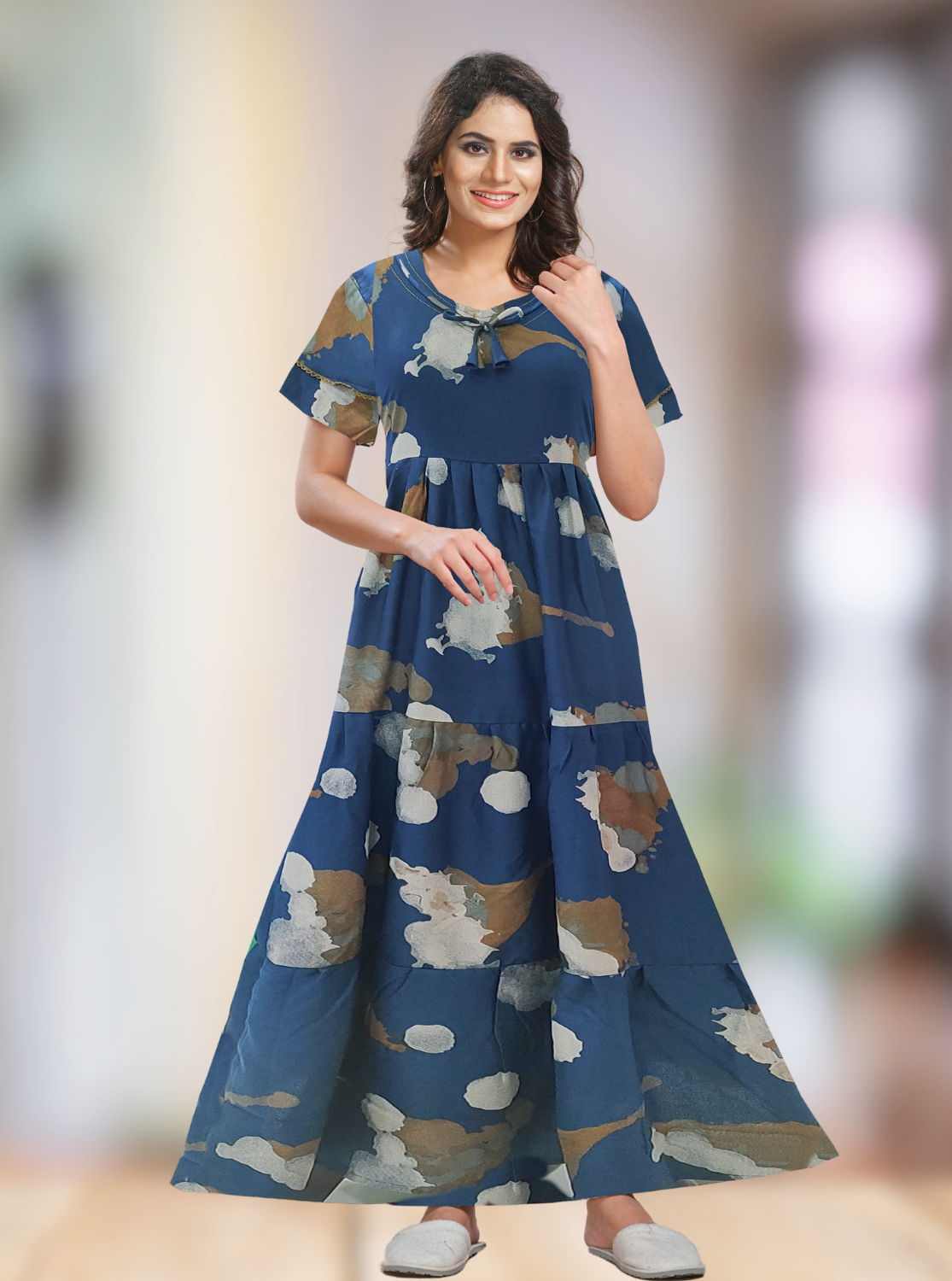 Fresh Arrivals MANGAI Alpine FULL FROCK Model Nighties | Beautiful Stylish Frock Style | Stylish Fancy Sleeves | Side Pocket | Perfect Nightwear Trendy Women's (FRK)