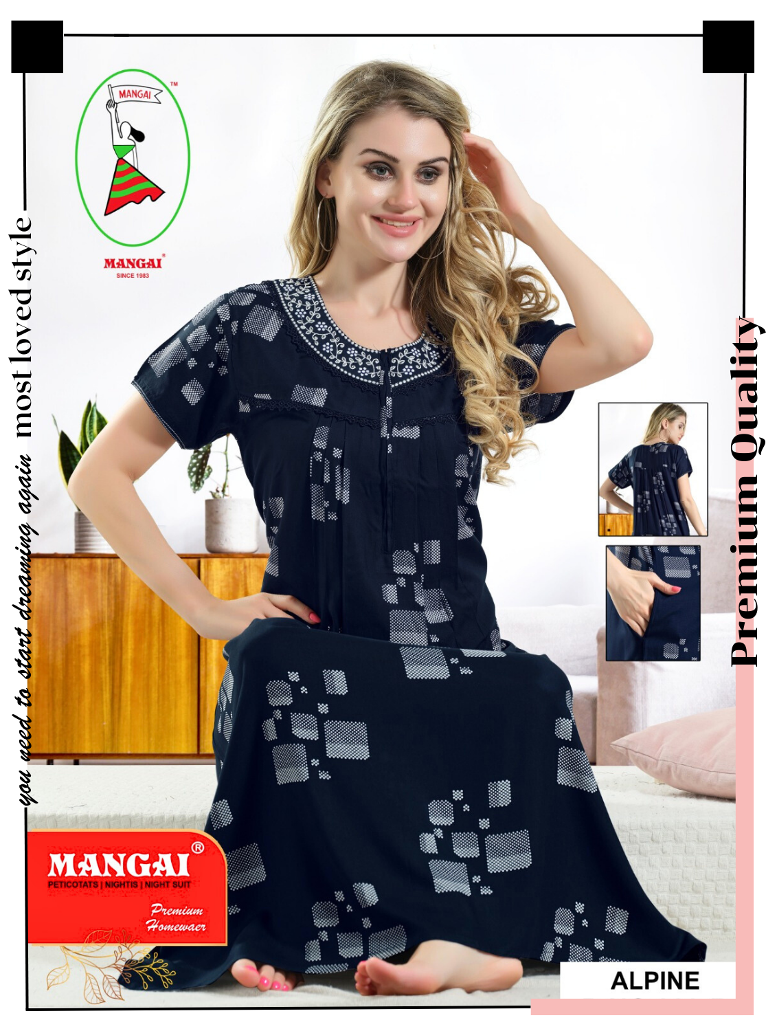 New MANGAI Premium Alpine Pleated Model Nighties | Full Length | Stylish Pleated Model Nighties | Side Pocket | Half Sleeve | Perfect Nightwear Collection's for Trendy Women's