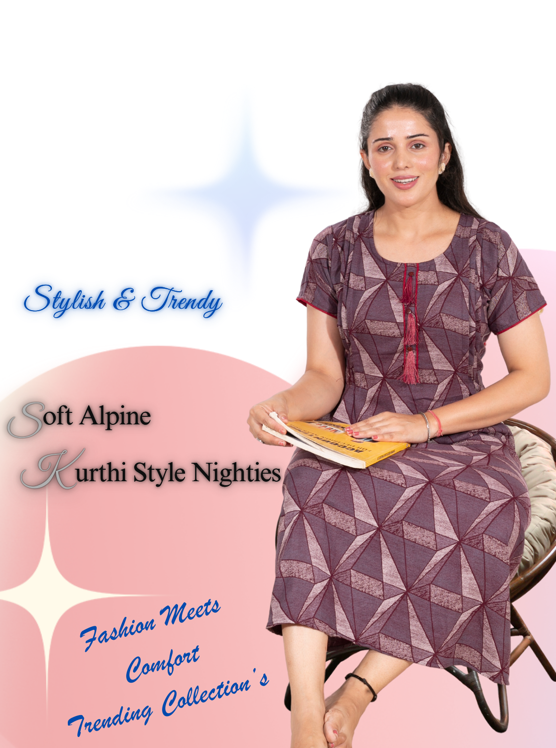 New Arrivals MANGAI Alpine KURTI Style Nighties| Beautiful Stylish KURTI Model | Half Sleeve | Without Zipper | Stylish Thread Tied Front Closed Type | Fresh Collection's for Stylish Women's MKA (H/S)