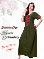 MANGAI Premium KARACHI Embroidery Nighties | Beautiful Embroidery Design's | Branded Quality | Half Sleeve | Regular Model | Stylish Nightdress for Women (KEM)