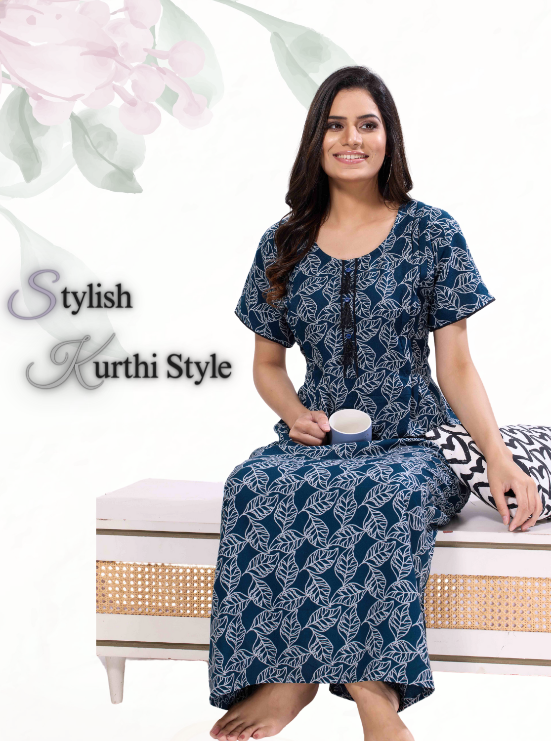 New Arrivals MANGAI Alpine KURTI Style Nighties| Beautiful Stylish KURTI Model | Half Sleeve | Without Zipper | Stylish Thread Tied Front Closed Type | Fresh Collection's for Stylish Women's MKA (H/S)