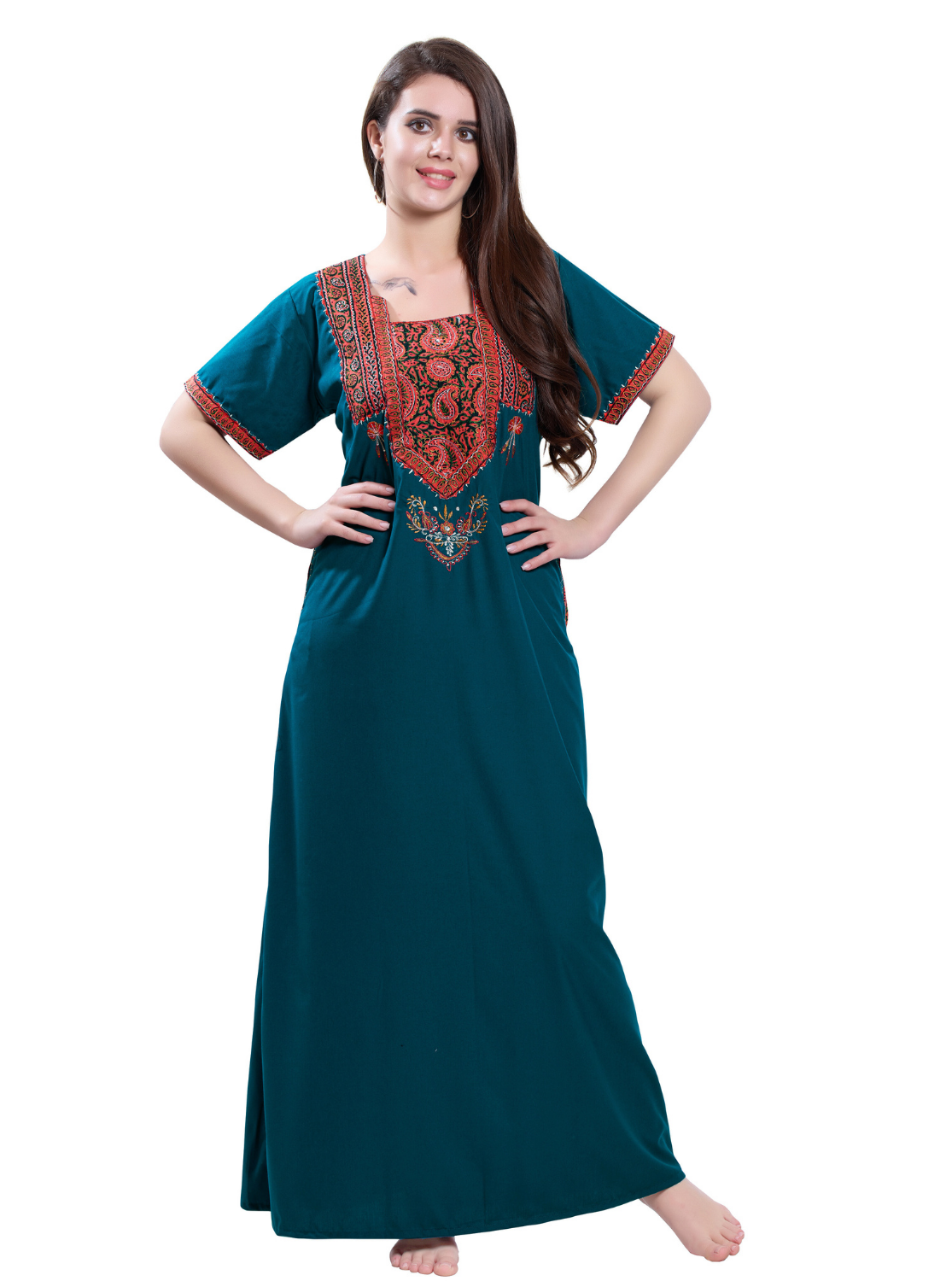 MANGAI Premium KARACHI Embroidery Nighties | Beautiful Embroidery Design's | Branded Quality | Half Sleeve | Regular Model | Stylish Nightdress for Women (KEM)