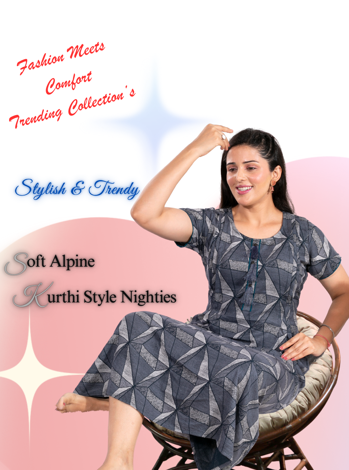 New Arrivals MANGAI Alpine KURTI Style Nighties| Beautiful Stylish KURTI Model | Half Sleeve | Without Zipper | Stylish Thread Tied Front Closed Type | Fresh Collection's for Stylish Women's MKA (H/S)