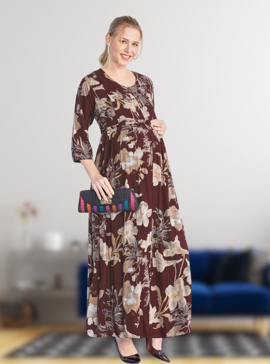 New ArrivalsONLY MINE Premium 4-IN-ONE Mom's Wear - Soft & Smooth Rayon | Maternity | Feeding | Long Frock | Casual Wear for Pregnancy Women's (4-IN-ONE-LFRK)