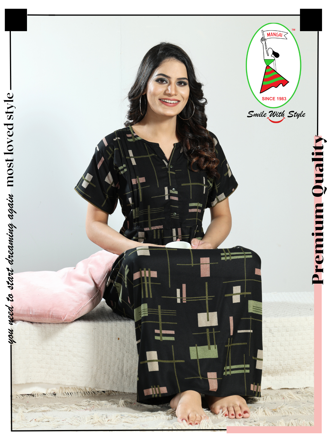 New Collections MANGAI Premium Alpine MAXI Style | Full Length Stylish MAXI Model Nighties | Side Pocket | Half Sleeve | Perfect Nightwear Collection's for Trendy Women's