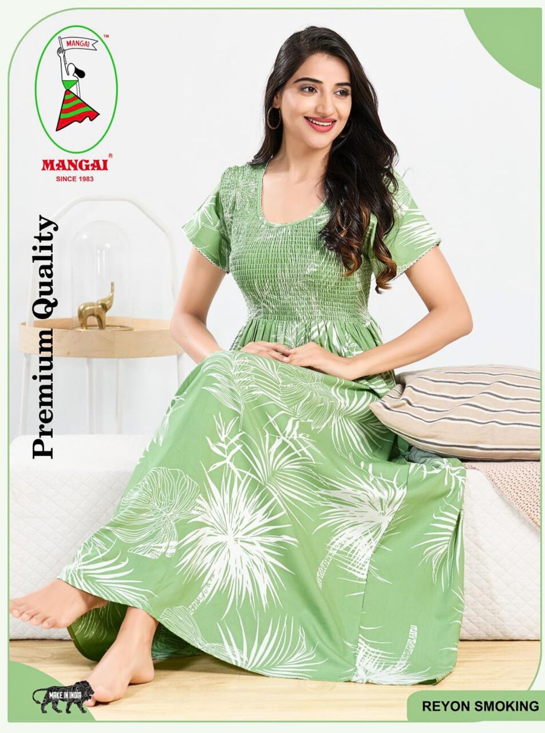 MANGAI RAYON Smocking Nighty | Beautiful Pleated Design | Side Pocket | Stylish Nighty for Trendy Women's | Your Perfect Nightwear Collection's (SRN)