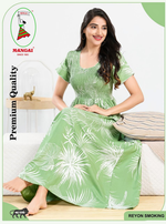 MANGAI RAYON Smocking Nighty | Beautiful Pleated Design | Side Pocket | Stylish Nighty for Trendy Women's | Your Perfect Nightwear Collection's (SRN)