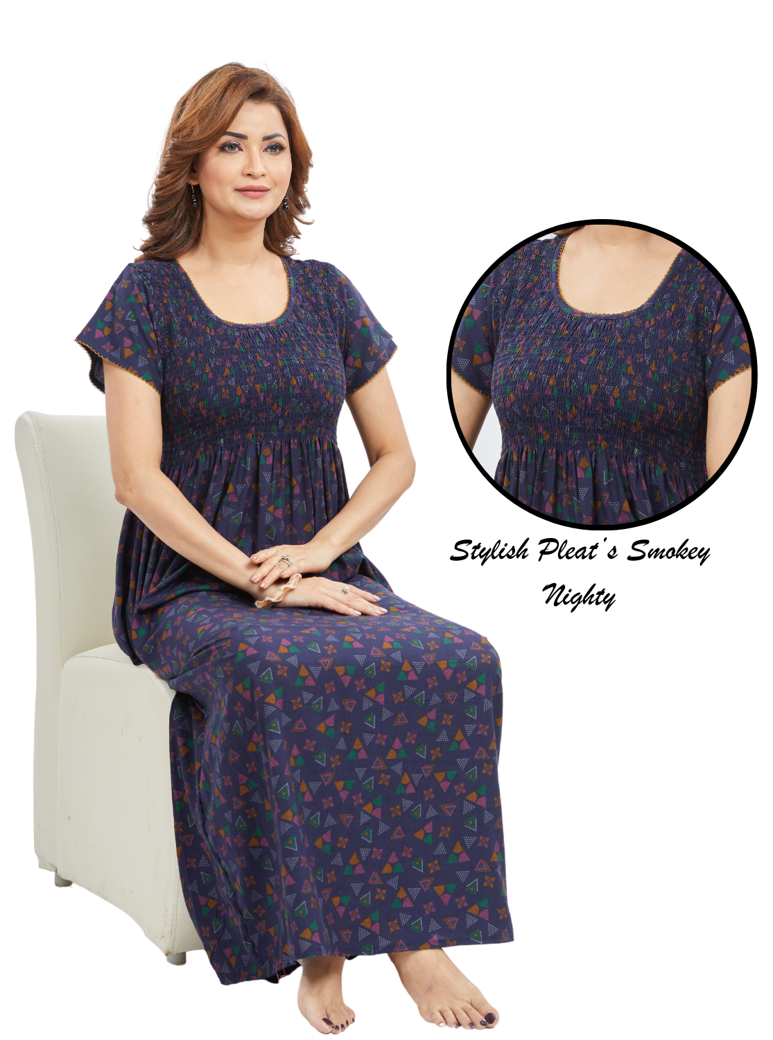 New ONLY MINE Premium Synthetic Smokey Nighty | Beautiful Pleated Design | Side Pocket | Stylish Nighty for Stylish Women's