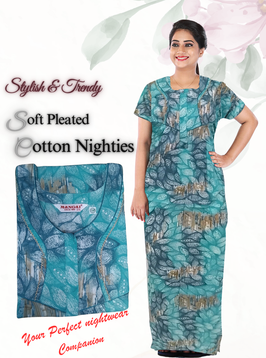 Premium Cotton Printed Pleated Nighties