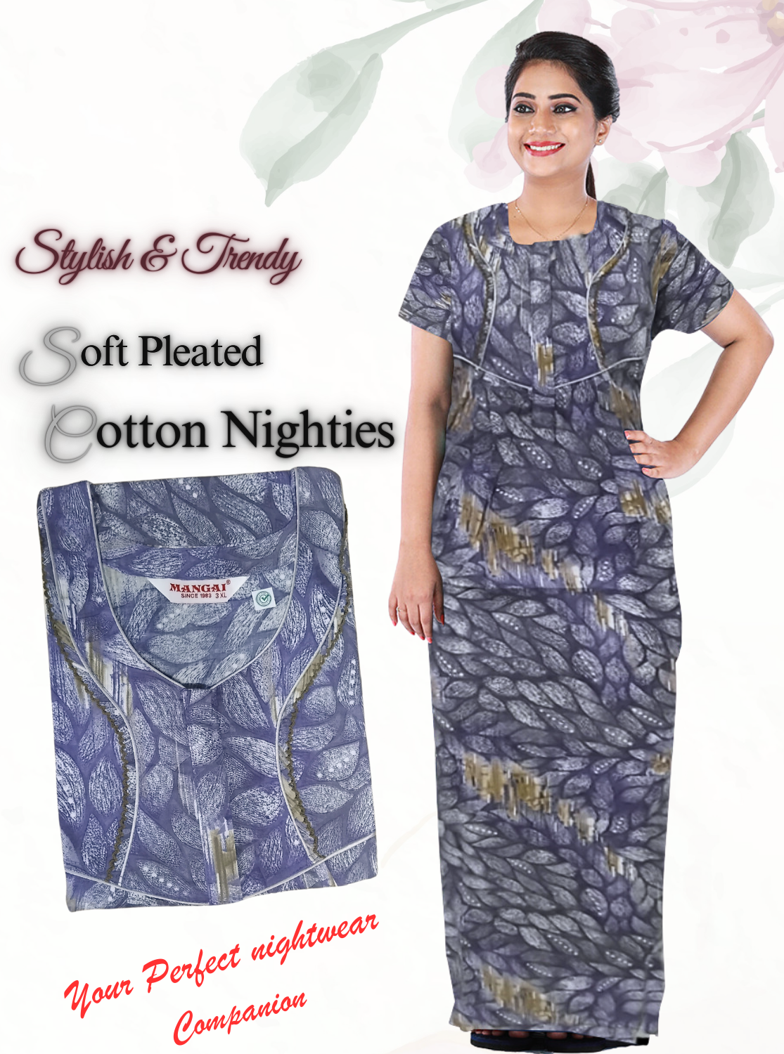 Premium Cotton Printed Pleated Nighties