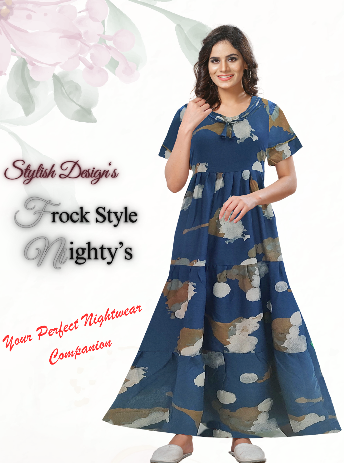 Fresh Arrivals MANGAI Alpine FULL FROCK Model Nighties | Beautiful Stylish Frock Style | Stylish Fancy Sleeves | Side Pocket | Perfect Nightwear Trendy Women's (FRK)