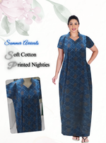 MANGAI Daily Wear Casual Comfort Fit Cotton Printed Collar Nighties | Zipless Closed Model |Summer Arrival's for Trendy Women's (VNM)