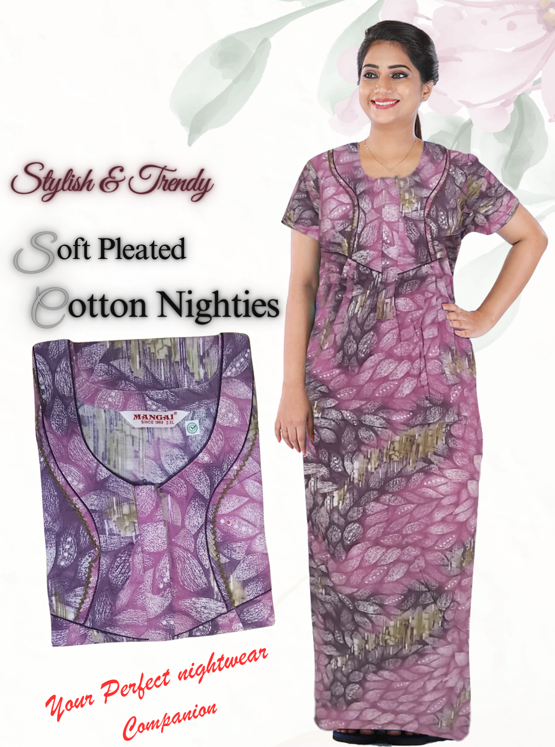 Premium Cotton Printed Pleated Nighties