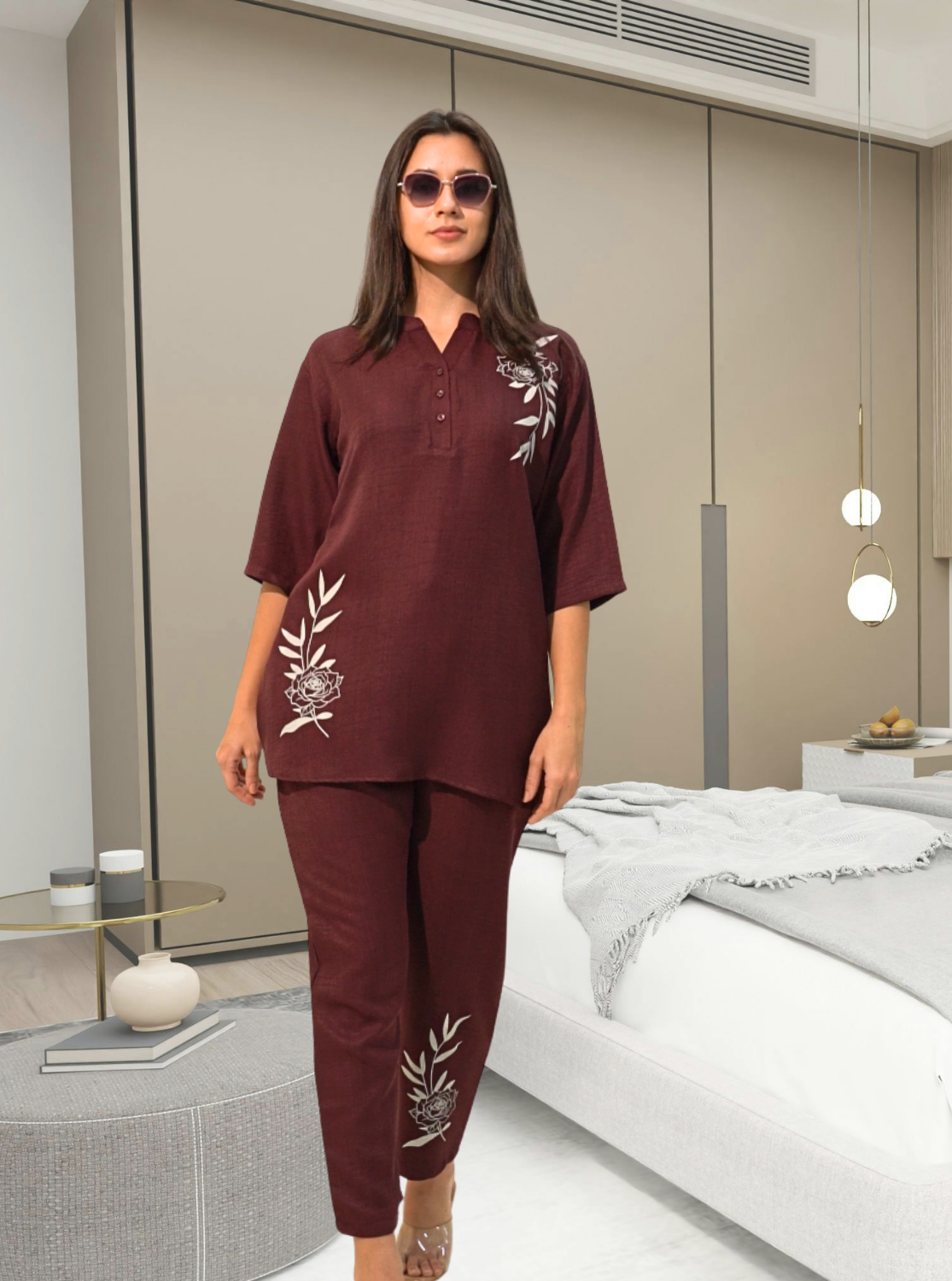 MANGAI Premium Cotton Printed Night Suits | Stylish Print's All Over | Top & Bottom Set | 3/4 Sleeve | Trendy Night Suits for Stylish Women's (MLNS)
