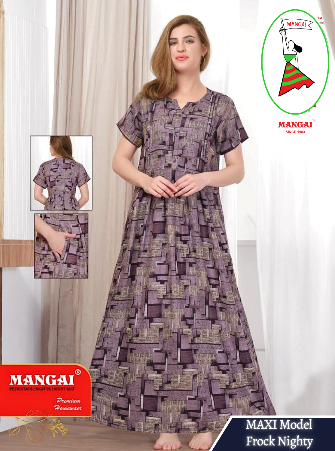 New Arrival MANGAI Premium ALPINE MAXI Model Nighty - Stylish Fancy Maxi Model Nightwear for Stylish Women | Updated Collection's| Beautiful Flared & Pleated Model | Frock Model Nighties for Trendy Women's (HMS)