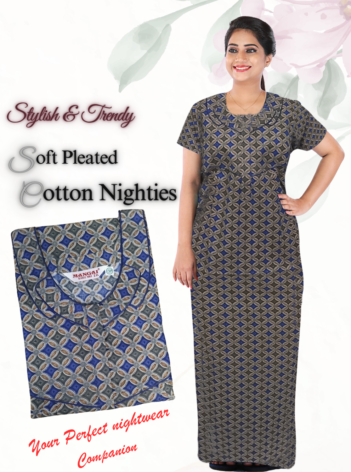 Premium Cotton Printed Pleated Model Nighties