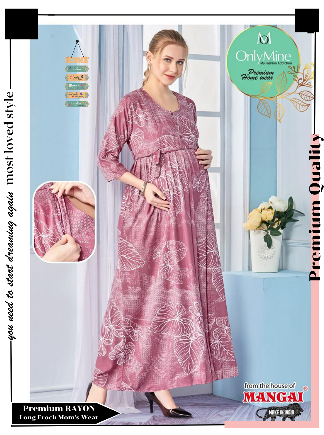 New ArrivalsONLY MINE Premium 4-IN-ONE Mom's Wear - Soft & Smooth Rayon | Maternity | Feeding | Long Frock | Casual Wear for Pregnancy Women's (4-IN-ONE-LFRK)