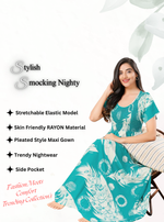 MANGAI RAYON Smocking Nighty | Beautiful Pleated Design | Side Pocket | Stylish Nighty for Trendy Women's | Your Perfect Nightwear Collection's (SRN)