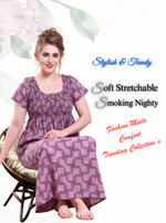 ONLY MINE Premium Smokey Nighty | Stretchable Elastic Type | Beautiful Pleated Model | Side Pocket | Stylish Nighty for Stylish Women's (OM-RAH)