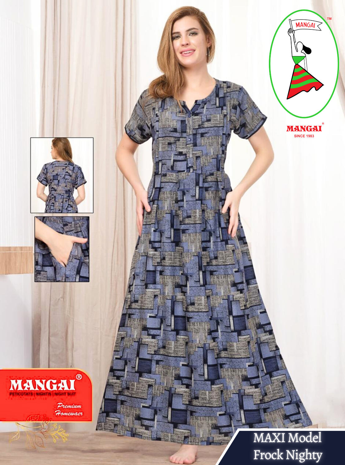 New Arrival MANGAI Premium ALPINE MAXI Model Nighty - Stylish Fancy Maxi Model Nightwear for Stylish Women | Updated Collection's| Beautiful Flared & Pleated Model | Frock Model Nighties for Trendy Women's (HMS)