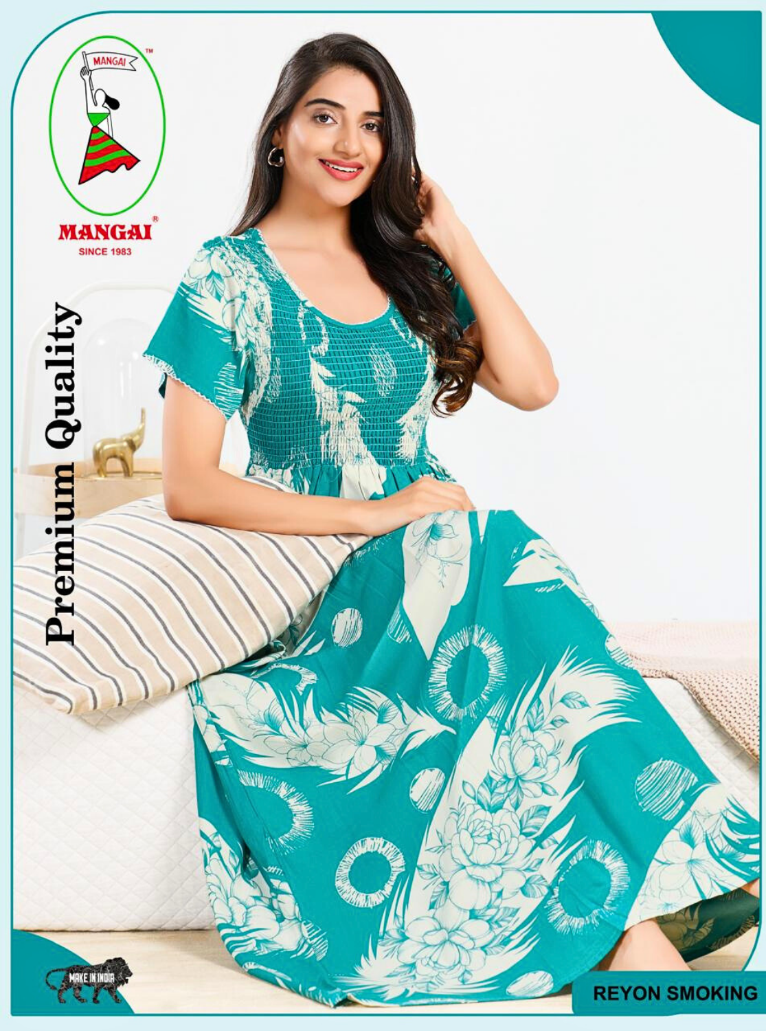 MANGAI RAYON Smocking Nighty | Beautiful Pleated Design | Side Pocket | Stylish Nighty for Trendy Women's | Your Perfect Nightwear Collection's (SRN)