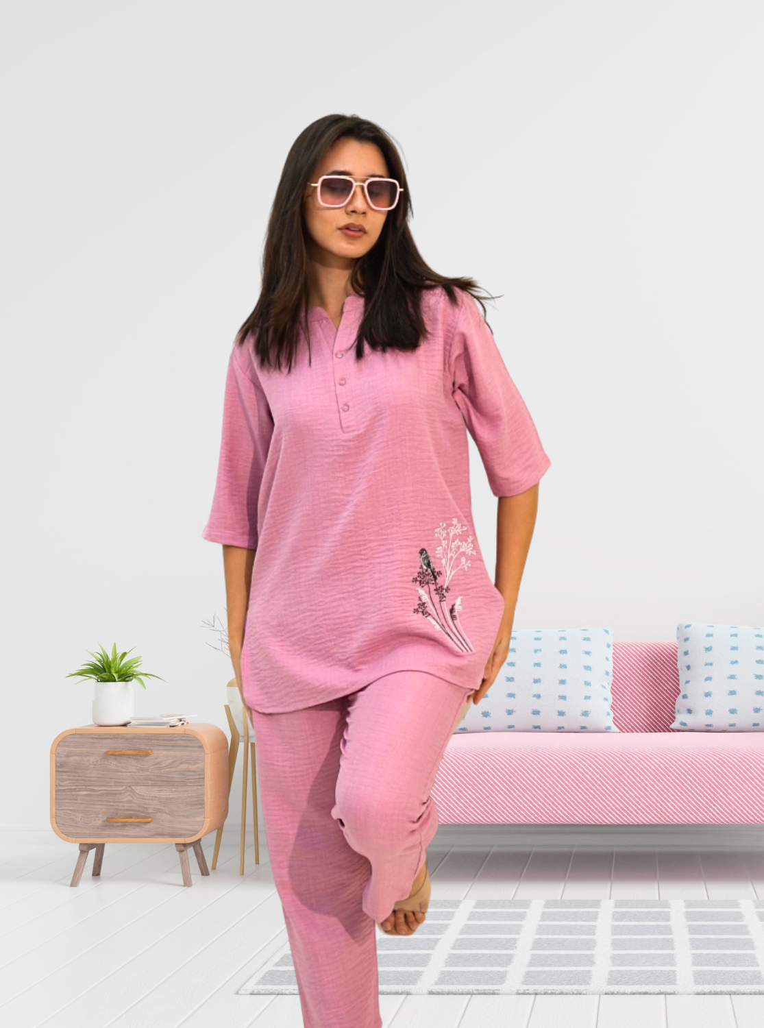MANGAI Premium Cotton Printed Night Suits | Stylish Print's All Over | Top & Bottom Set | 3/4 Sleeve | Trendy Night Suits for Stylish Women's (MLNS)