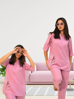 MANGAI Premium Cotton Printed Night Suits | Stylish Print's All Over | Top & Bottom Set | 3/4 Sleeve | Trendy Night Suits for Stylish Women's (MLNS)