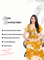 MANGAI RAYON Smocking Nighty | Beautiful Pleated Design | Side Pocket | Stylish Nighty for Trendy Women's | Your Perfect Nightwear Collection's (SRN)