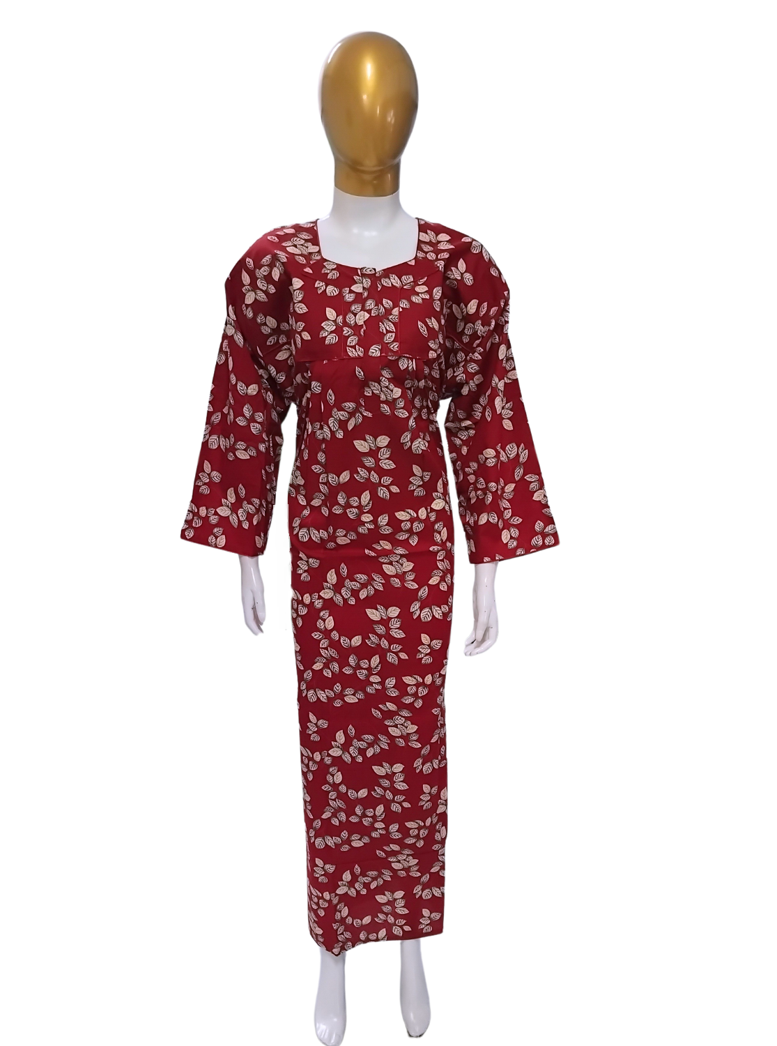 MANGAI Premium Cotton Printed Regular Comfort Long Sleeve Model 3XL Size Nighties - Fancy Neck | With Side Pocket |Shrinkage Free Nighties | Trendy Collection's for Stylish Women's (SLV)