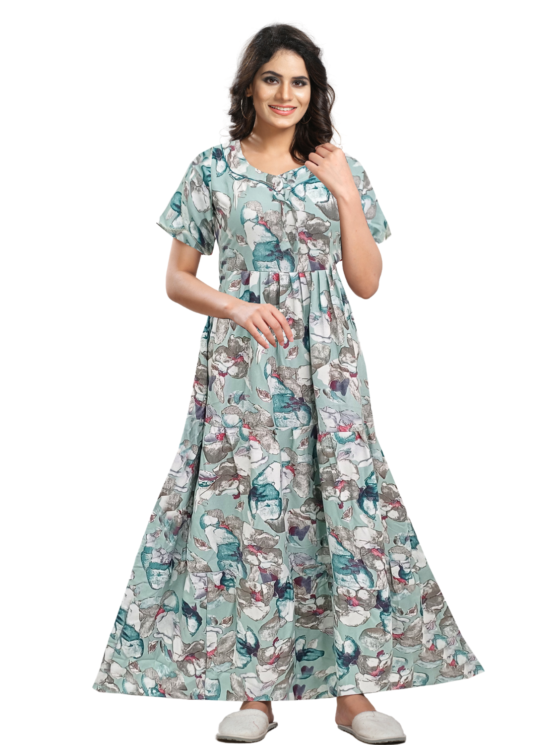 Fresh Arrivals MANGAI Alpine FULL FROCK Model Nighties | Beautiful Stylish Frock Style | Stylish Fancy Sleeves | Side Pocket | Perfect Nightwear Trendy Women's (FRK)