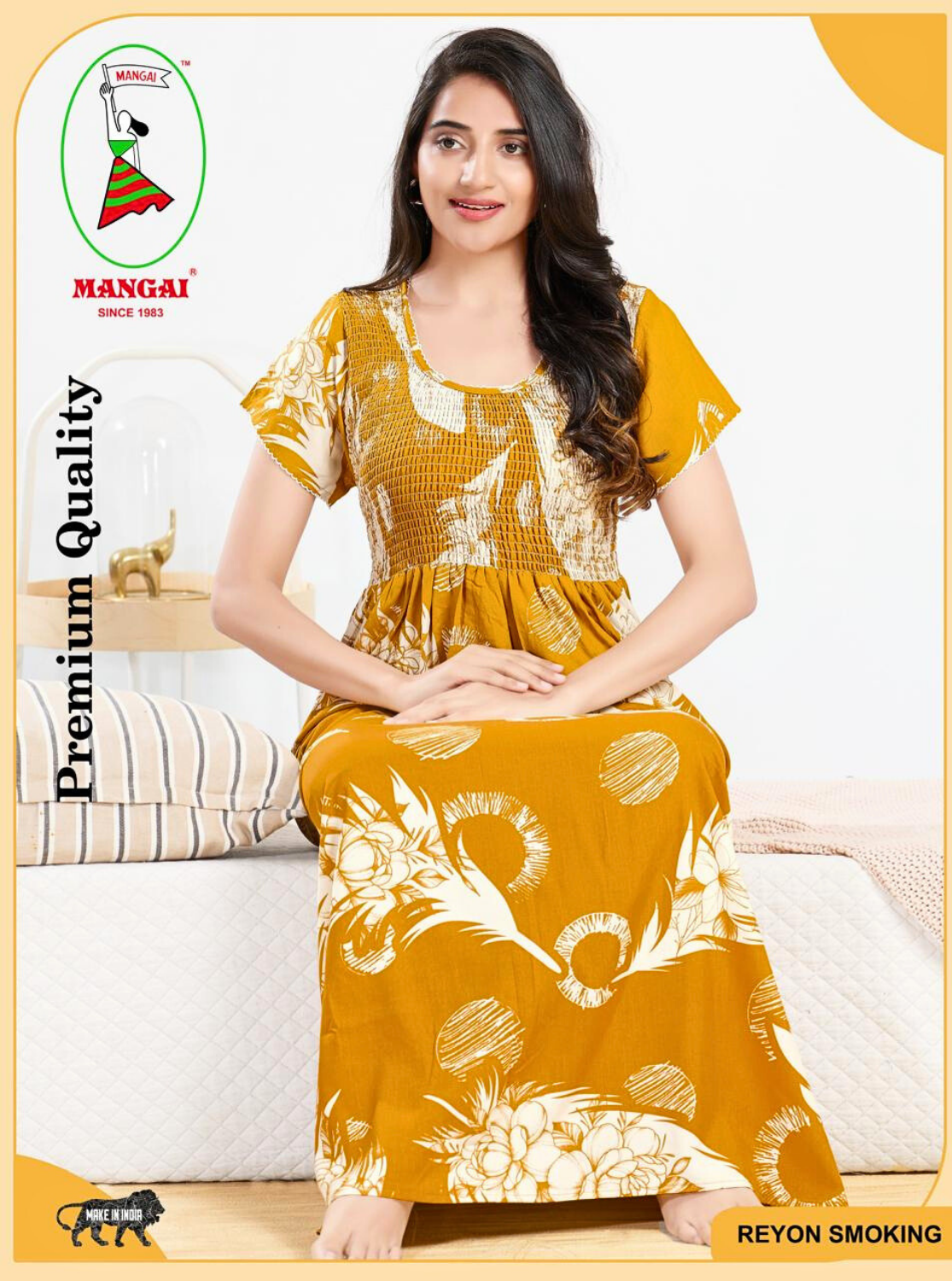 MANGAI RAYON Smocking Nighty | Beautiful Pleated Design | Side Pocket | Stylish Nighty for Trendy Women's | Your Perfect Nightwear Collection's (SRN)