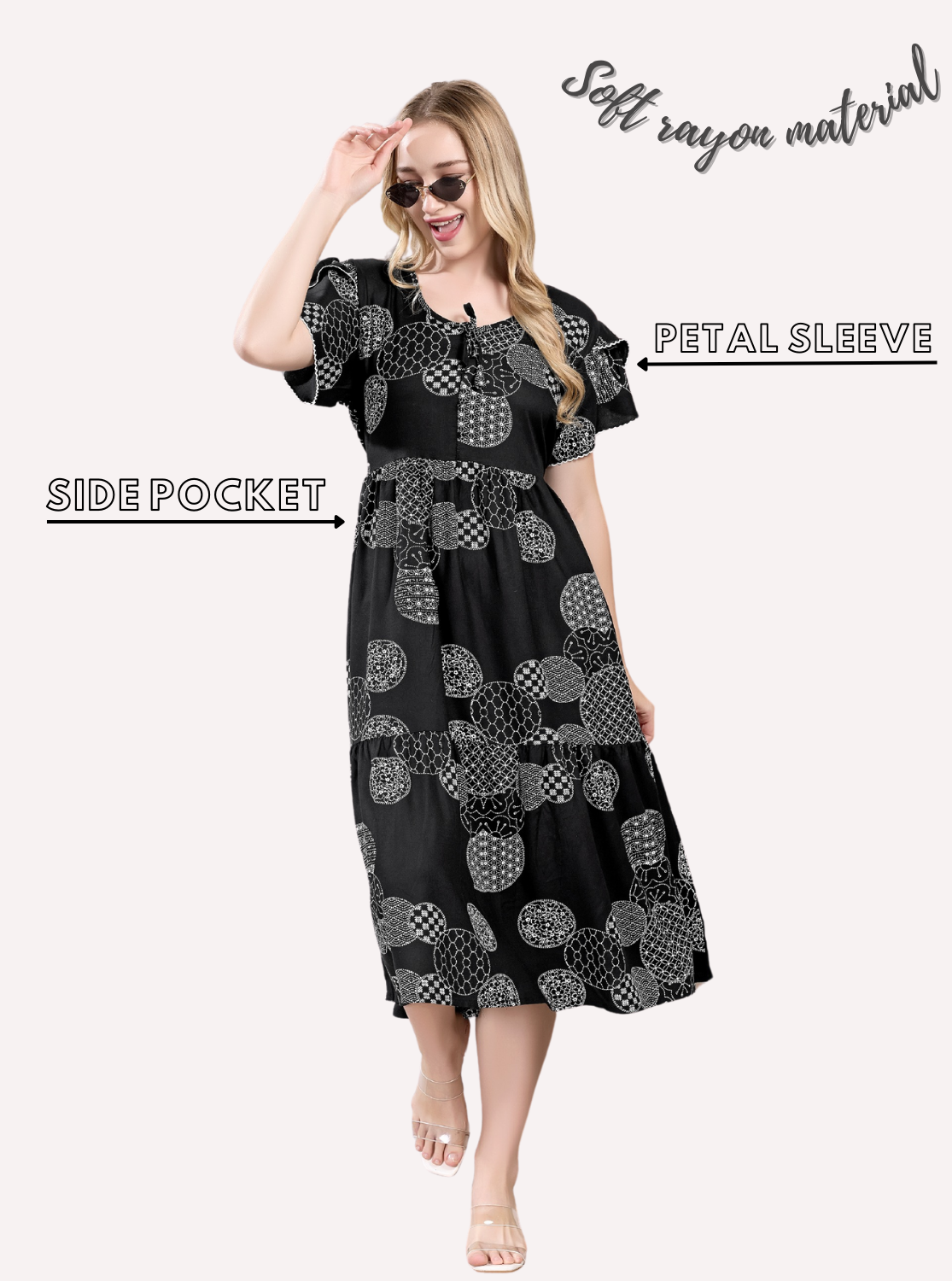 Rayon MAXI FROCK Model Nighties | Fancy Petal Sleeve | Fancy Neck & Side Pocket | Pleated Frock MAXI Style | Trendy Collection's for Stylish Women & Teenage Girl (PSG-H)