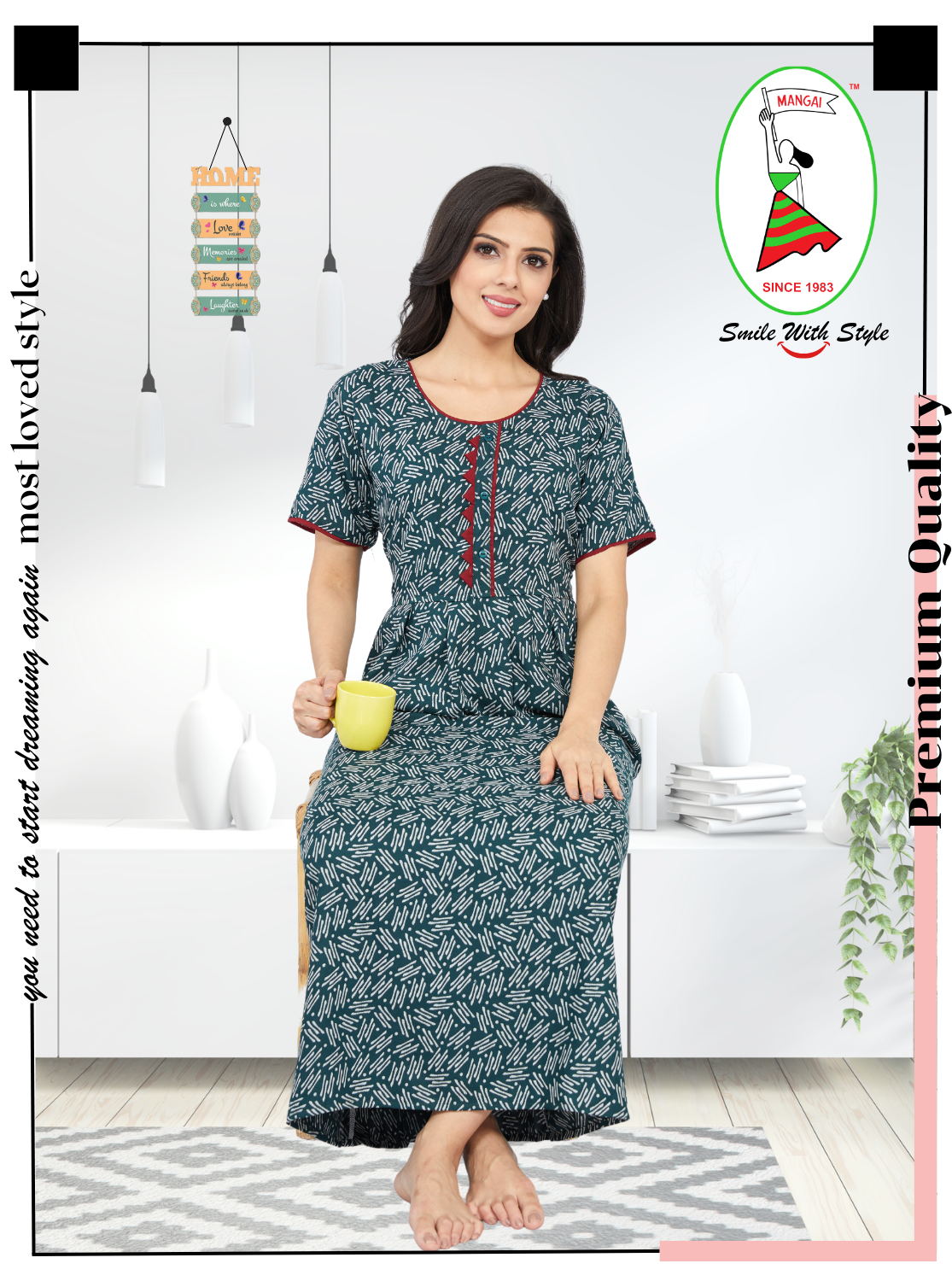 MANGAI New Premium Alpine KURTI Style | Full Length Stylish KURTI Model Nighties | Side Pocket | Half Sleeve | Perfect Nightwear Collection's for Trendy Women's