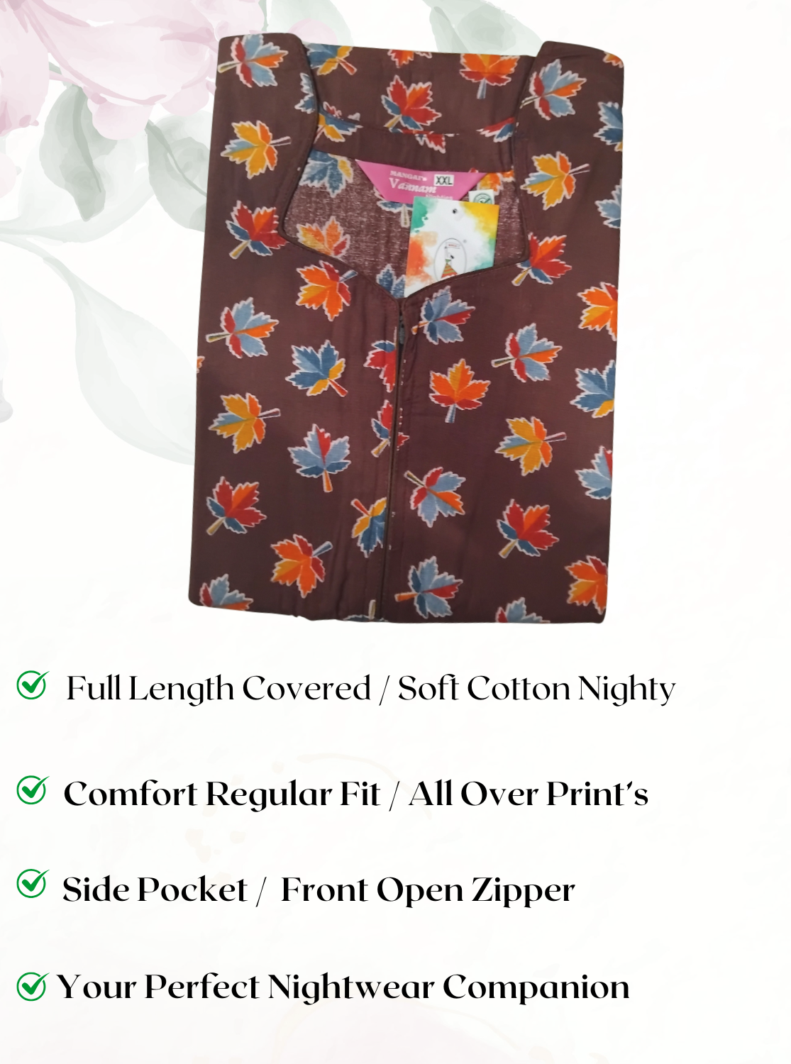 MANGAI New Regular Fit Cotton PrintedNighties - All Over Printed Stylish Nightwear for Stylish Women | Side Cut Pocket | Beautiful Nighties for Stylish Women's (VNM)