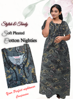 MANGAI Premium Cotton Printed Pleated Model Half Sleeve 3XL Size Nighties - Fancy Neck | With Side Pocket |Shrinkage Free Nighties | Trendy Collection's for Stylish Women's (3XL-SBS)