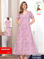 New Arrival MANGAI Premium ALPINE MAXI Model Nighty - Stylish Fancy Maxi Model Nightwear for Stylish Women | Updated Collection's| Beautiful Flared & Pleated Model | Frock Model Nighties for Trendy Women's (HMS)