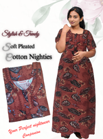 MANGAI Premium Cotton Printed Pleated Model Half Sleeve 3XL Size Nighties - Fancy Neck | With Side Pocket |Shrinkage Free Nighties | Trendy Collection's for Stylish Women's (3XL-SBS)