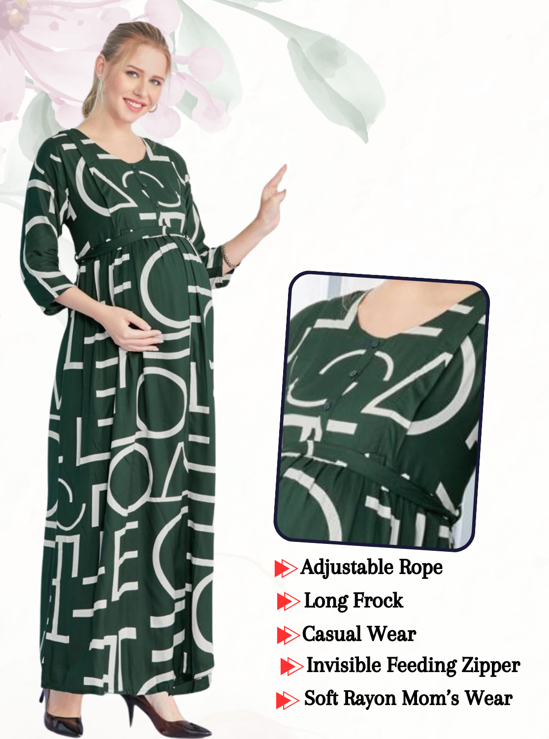 New ArrivalsONLY MINE Premium 4-IN-ONE Mom's Wear - Soft & Smooth Rayon | Maternity | Feeding | Long Frock | Casual Wear for Pregnancy Women's (4-IN-ONE-LFRK)