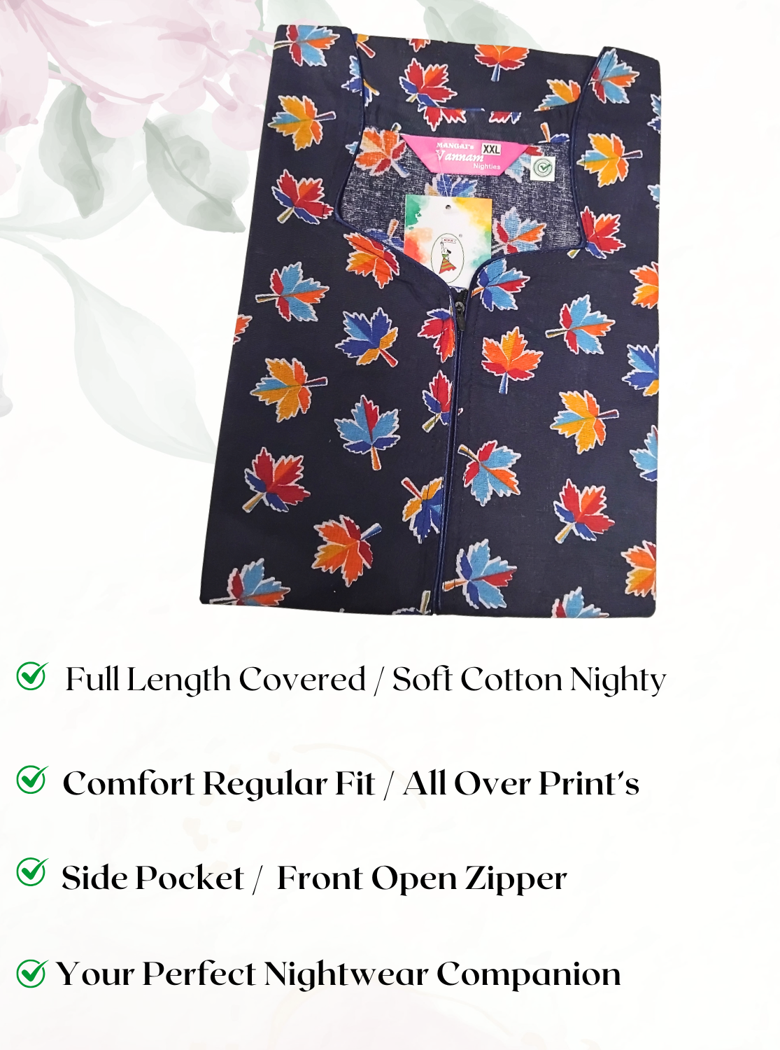 MANGAI New Regular Fit Cotton PrintedNighties - All Over Printed Stylish Nightwear for Stylish Women | Side Cut Pocket | Beautiful Nighties for Stylish Women's (VNM)