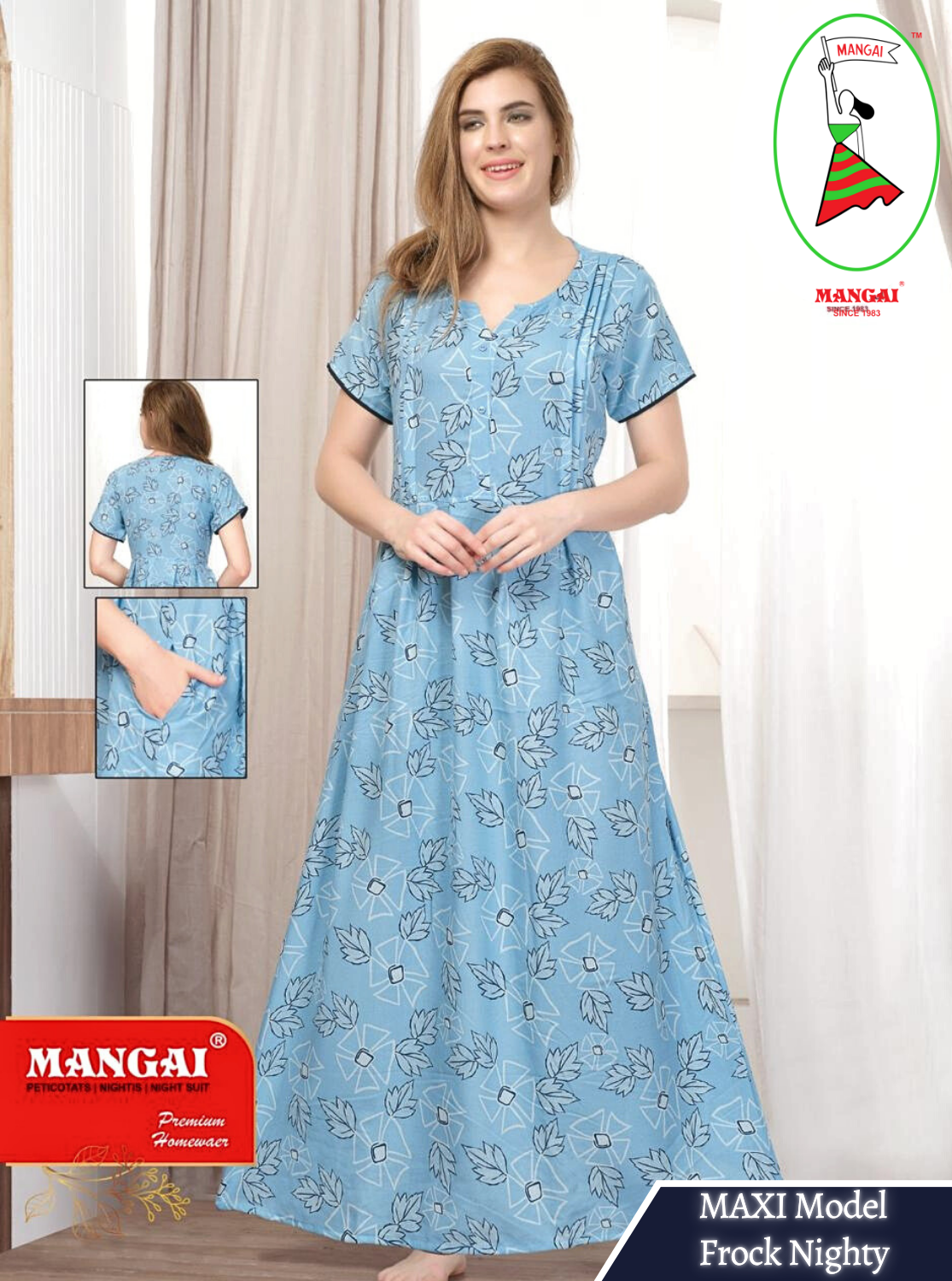 New Arrival MANGAI Premium ALPINE MAXI Model Nighty - Stylish Fancy Maxi Model Nightwear for Stylish Women | Updated Collection's| Beautiful Flared & Pleated Model | Frock Model Nighties for Trendy Women's (HMS)