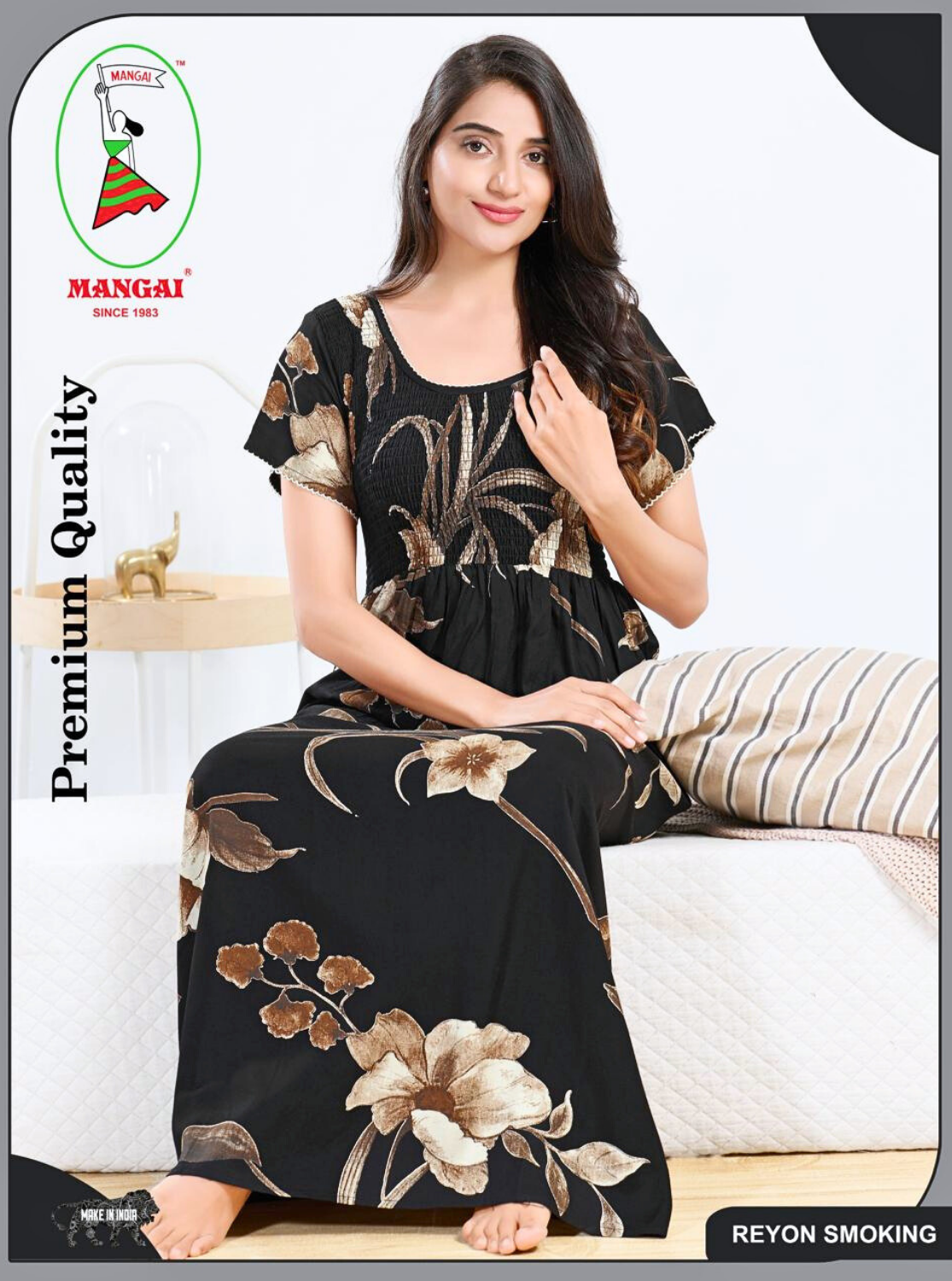 MANGAI RAYON Smocking Nighty | Beautiful Pleated Design | Side Pocket | Stylish Nighty for Trendy Women's | Your Perfect Nightwear Collection's (SRN)