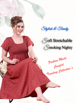 ONLY MINE Premium Smokey Nighty | Stretchable Elastic Type | Beautiful Pleated Model | Side Pocket | Stylish Nighty for Stylish Women's (OM-RAH)