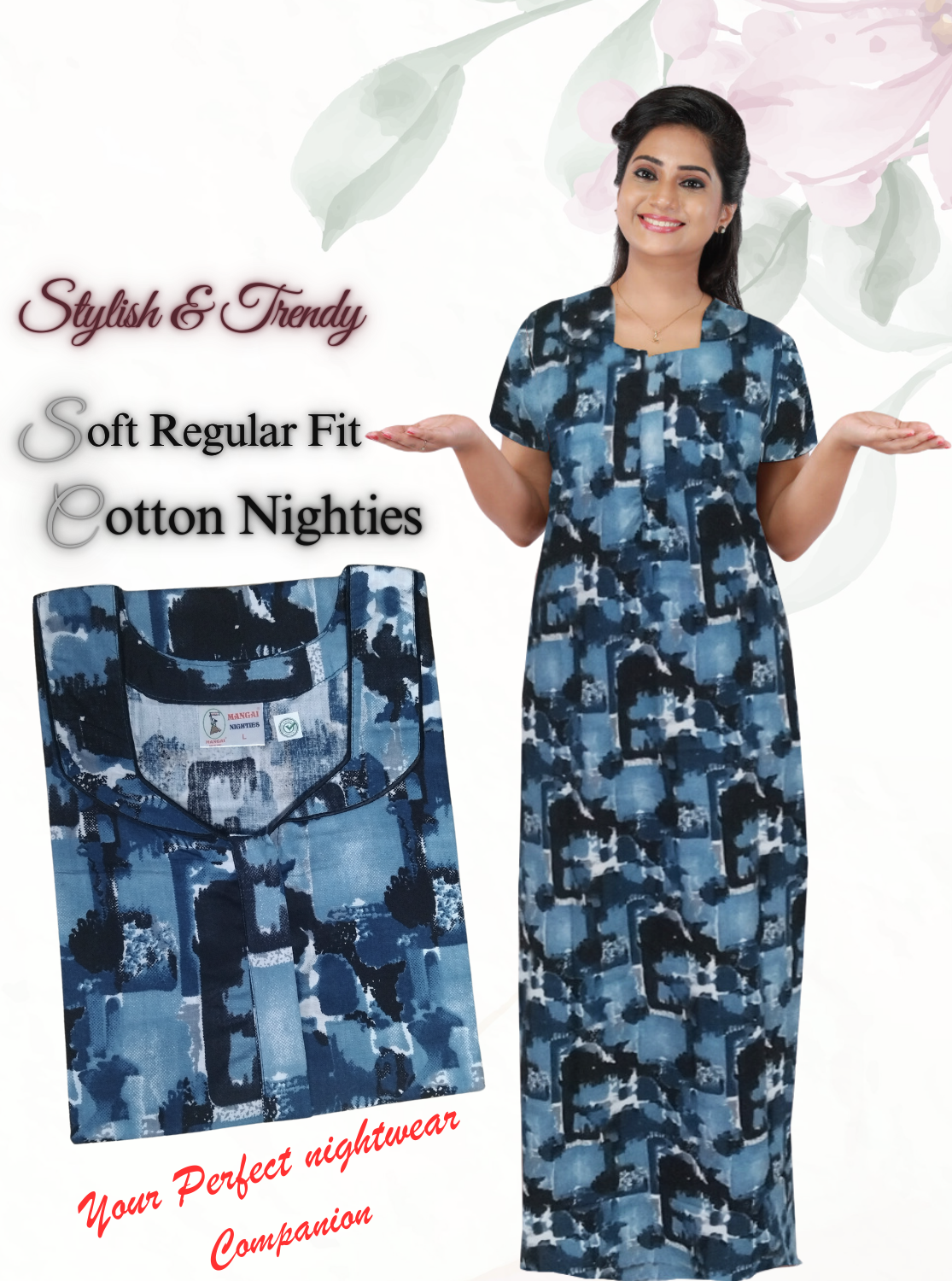 MANGAI New Regular Fit Cotton PrintedNighties - All Over Printed Stylish Nightwear for Stylish Women | Side Cut Pocket | Beautiful Nighties for Stylish Women's (NL)