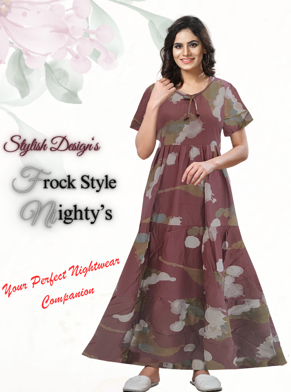 Fresh Arrivals MANGAI Alpine FULL FROCK Model Nighties | Beautiful Stylish Frock Style | Stylish Fancy Sleeves | Side Pocket | Perfect Nightwear Trendy Women's (FRK)